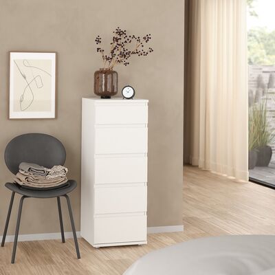 Nova korkea lipasto 5-laatikkoa valkoinen